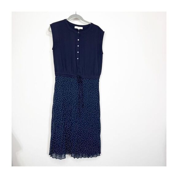 LOFT Dress Womens MIDI Sleeveless Polka Dot Navy New Sz 4 Ladies - Picture 1 of 7